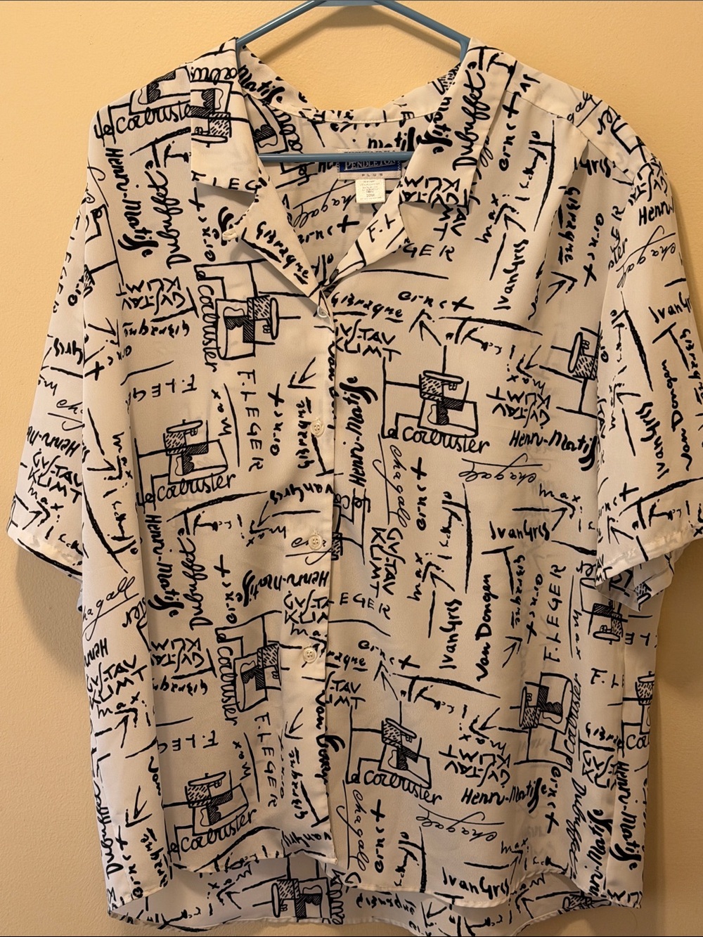 Vintage Pendleton Plus 20W Artist Signature Print Short Sleeve Blouse